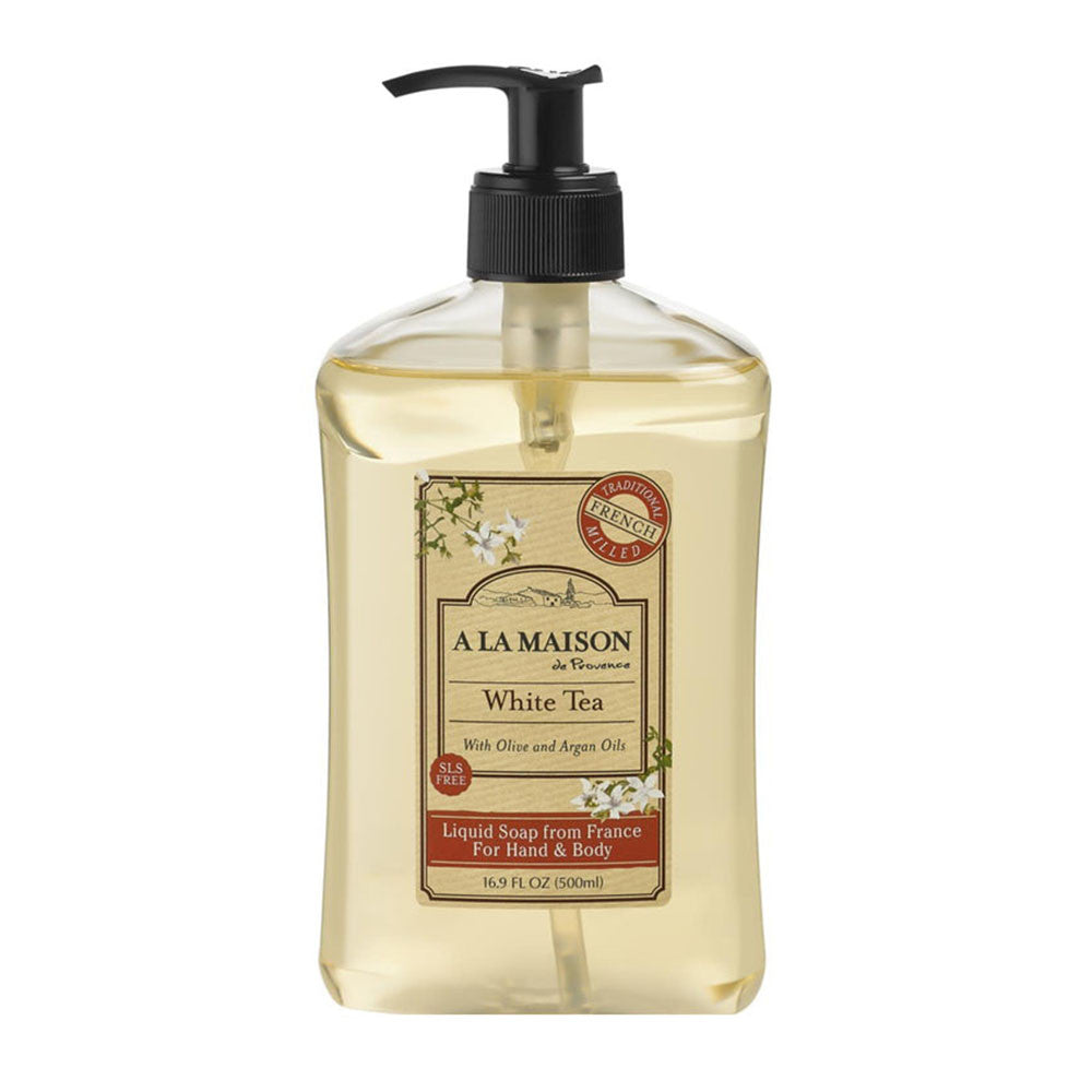 A La Maison Provence White Tea Liquid Soap with Olive and Argan oils for Hand and Body 16.9Oz (500ml)